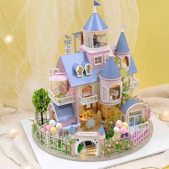 Деревянные кукольные домики своими руками Миниатюрные строительные наборы с мебелью Принцесса Романтический замок Кукольный домик Игрушки для девочек Подарки на День рождения