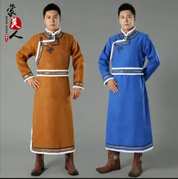 Традиционный мужской монгольский халат, осенне-зимняя монгольская бархатная одежда из оленьей кожи