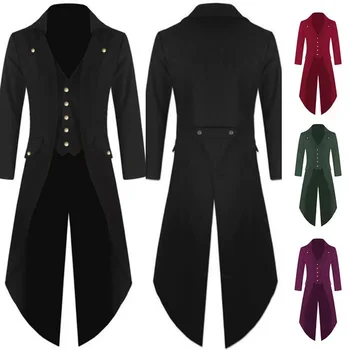 Джентльменское мужское пальто, модный винтажный фрак в стиле стимпанк, куртка, готический Викторианский сюртук, мужской форменный костюм