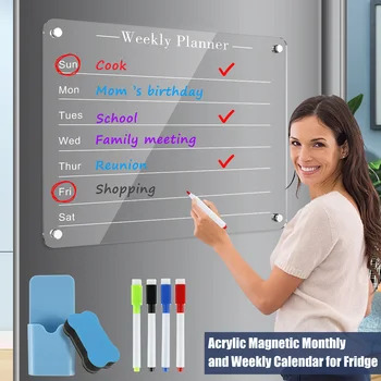 L Акриловый магнитный календарь для холодильника, Прозрачная акриловая доска для календаря сухого стирания на холодильник, Многоразовое нескользящее планирование