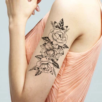 Водонепроницаемая Временная татуировка, черная Однотонная Наклейка с цветочными шипами, Дизайн Листьев, Поддельные Татуировки, флэш-татуировки, Боди-арт на руку для женщин и мужчин