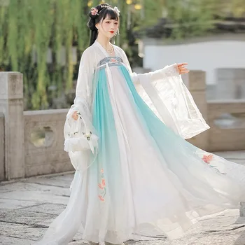 Yourqipao Летнее платье Hanfu в китайском традиционном стиле, юбка длиной до груди, Сказочный костюм для древнего представления, Косплей для женщин