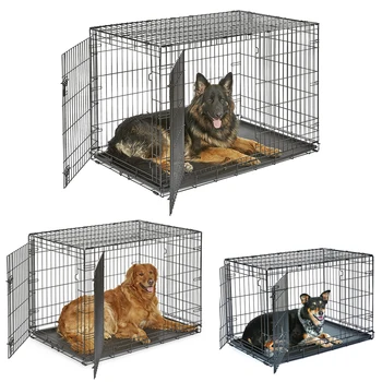 Улучшенный складной ящик для собак Включает в себя герметичный поддон, двойную дверцу, защищающую ноги от пола, Большую разделительную панель для клетки для собак Для домашних животных