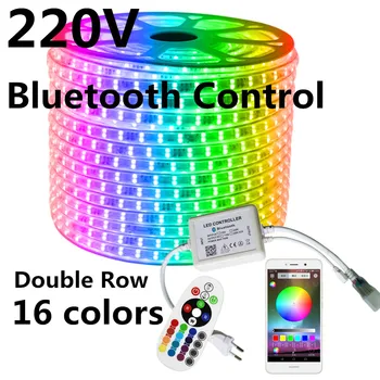 Двухрядная 220 В RGB светодиодная лента + ИК 24 клавиши Bluetooth Управление 120 светодиодов/М 5050 Световая Лента IP67 Водонепроницаемая Наружная декоративная лампа