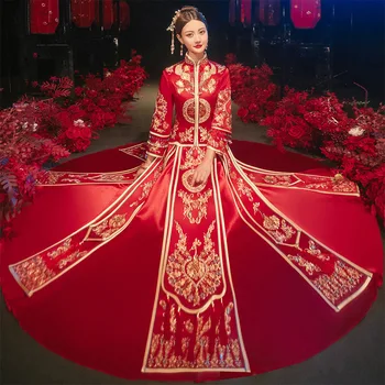 Изысканная Вышивка Бисером с Кисточками Китайский Традиционный Свадебный Костюм Пары Чонсам Элегантное Свадебное Платье Невесты китайская одежда