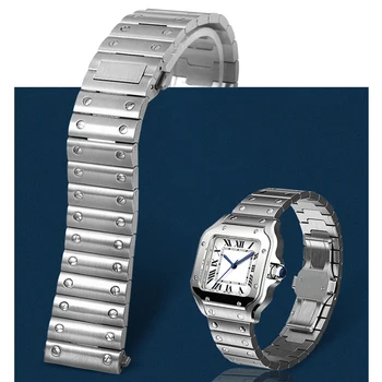 Ремешок для часов Cartier Santos WSSA0010 WSSA0009 Ремешок с быстроразъемным твердым браслетом из нержавеющей стали мужской браслет 21 мм