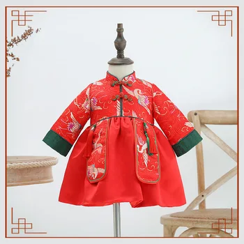 Детские Новогодние наряды, Милое праздничное платье, Детский традиционный костюм эпохи Тан с вышивкой, одежда на День рождения для годовалых девочек