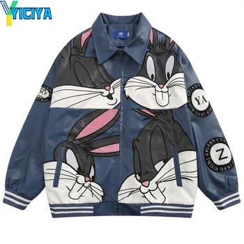 Кожаные куртки YICIYA с вышивкой кролика, новый бомбер, женский гоночный автомобиль, зимняя корейская модная куртка, винтажная верхняя одежда, пальто 2023