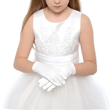 Детские перчатки с белой короткой атласной текстурой, аксессуары для детской танцевальной сцены, Свадебные перчатки в цветочек, свадебные аксессуары